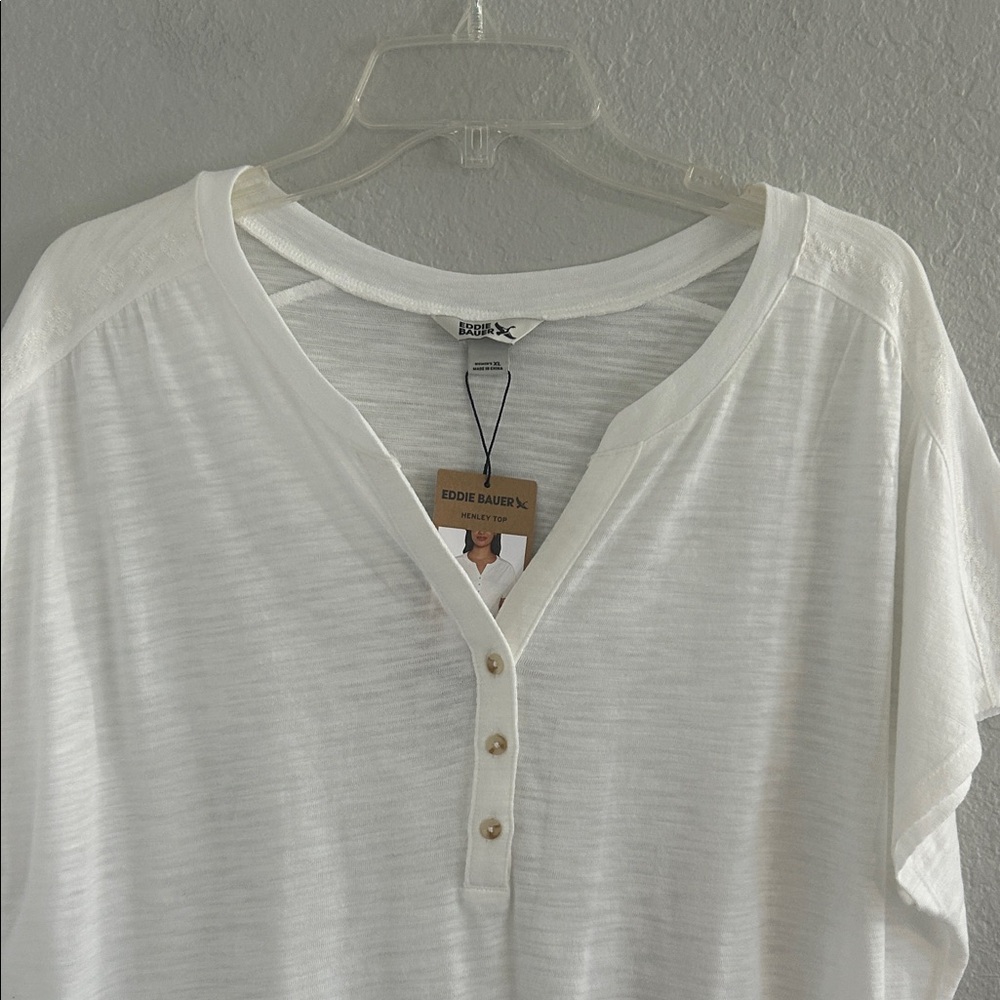 Classic White Short Sleeve Henley Women's Tee - Picture 2 of 9